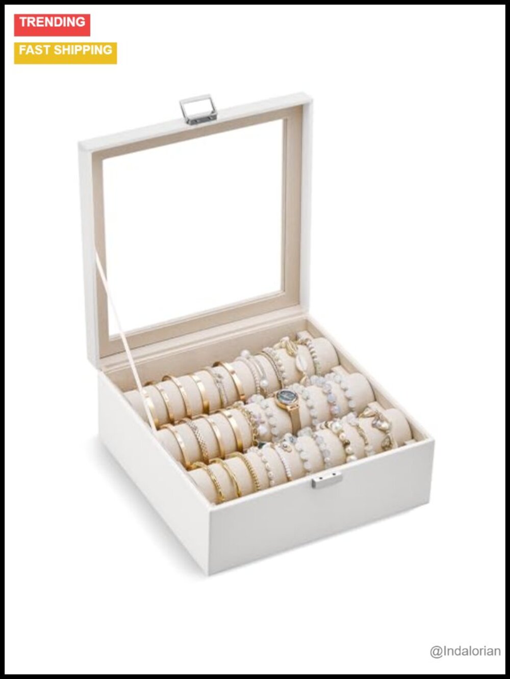 Clear Lid Bracelet Display Holder Metal Buckle Dustproof Jewelry Organizer